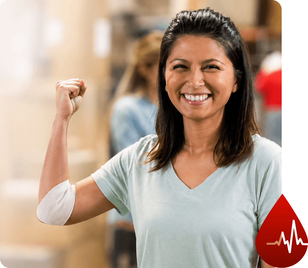 A donor celebrating after donating blood